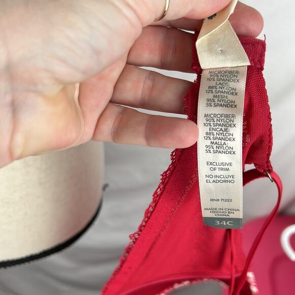 Red & White Flower Print Lucky Brand Bra 34C - Picture 7 of 7